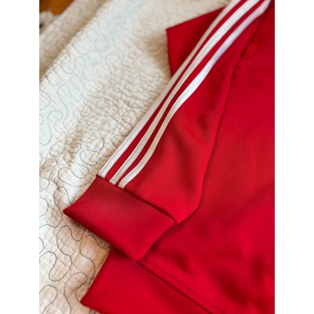 Adidas Men's Red Track Jacket 3 Stripe Half‎ Zip Logo Activewear Size Medium #19
